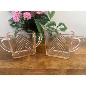 Vintage Hazel-Atlas Pink Chevron Depression Glass Creamer Sugar Set Retro Dining